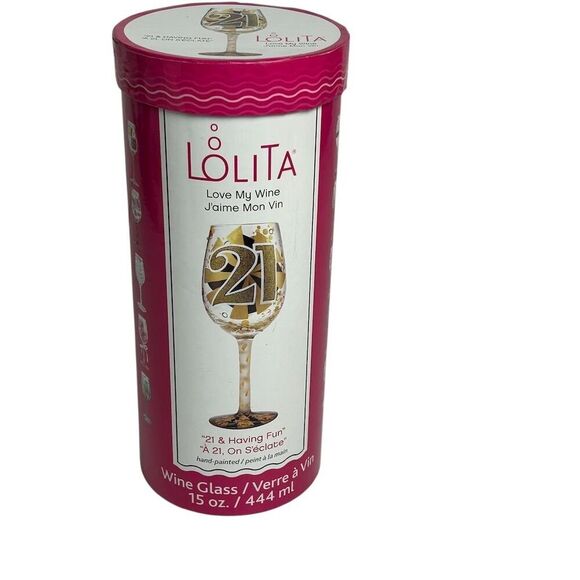 Lolita "21 & Having Fun" Hand-Painted Wine Glass 15 oz Birthday Gift - Picture 1 of 13